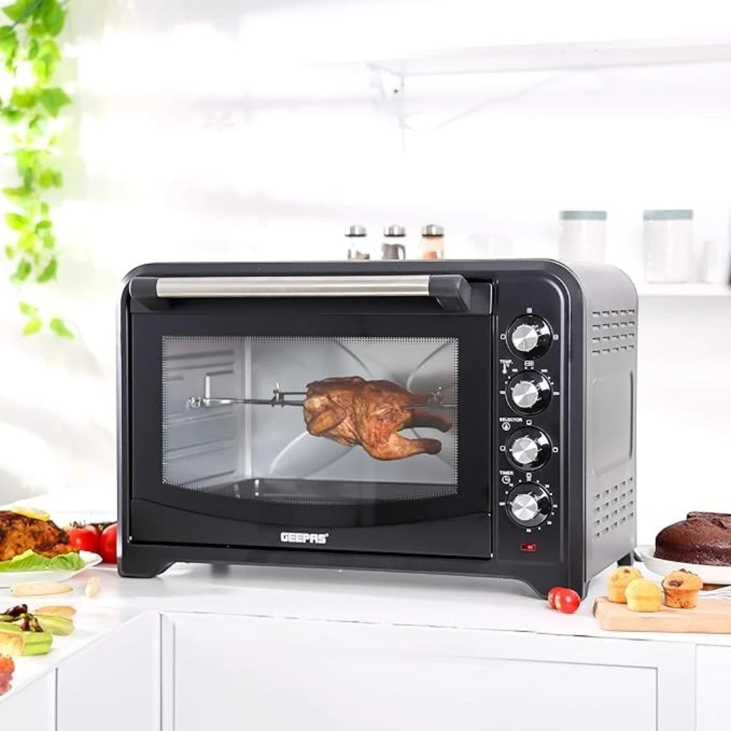 Geepas 60L Electric Oven with Rotisserie & Convection, 2200W Power, 60-Min Timer with Bell, Grill Function, Multi-Cooking Modes - GO4401N - Damoo