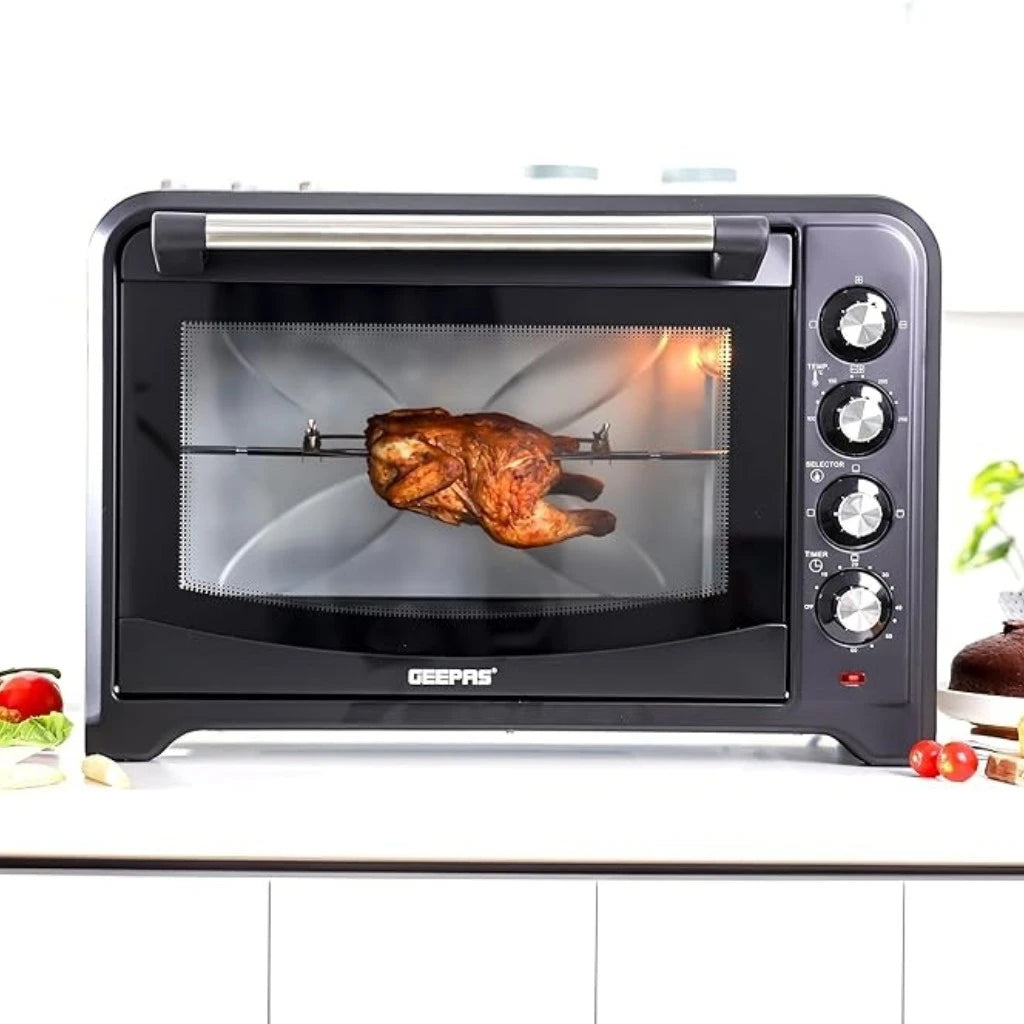 Geepas 60L Electric Oven with Rotisserie & Convection, 2200W Power, 60-Min Timer with Bell, Grill Function, Multi-Cooking Modes - GO4401N - Damoo