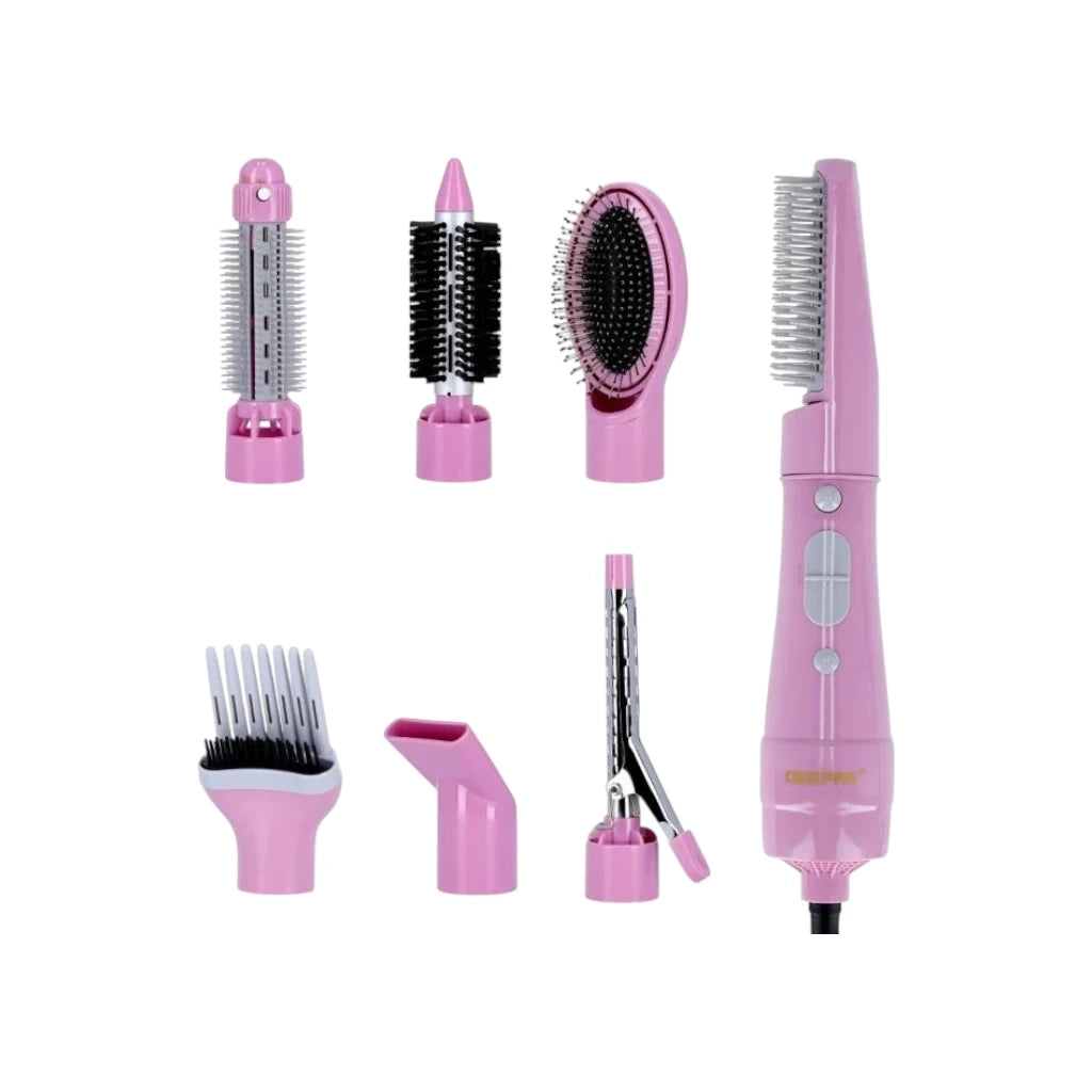 Geepas 8-in-1 Hot Air Hair Styler – 750W, 2 Speed Settings, Overheat Protection, Cool Function, 360° Swivel Cord – Hair Dryer, Curler, Volumizer, Straightener – Salon-Quality Styling at Home - GH731 - Damoo