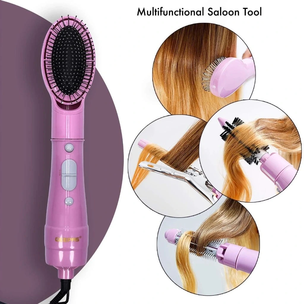 Geepas 8-in-1 Hot Air Hair Styler – 750W, 2 Speed Settings, Overheat Protection, Cool Function, 360° Swivel Cord – Hair Dryer, Curler, Volumizer, Straightener – Salon-Quality Styling at Home - GH731 - Damoo