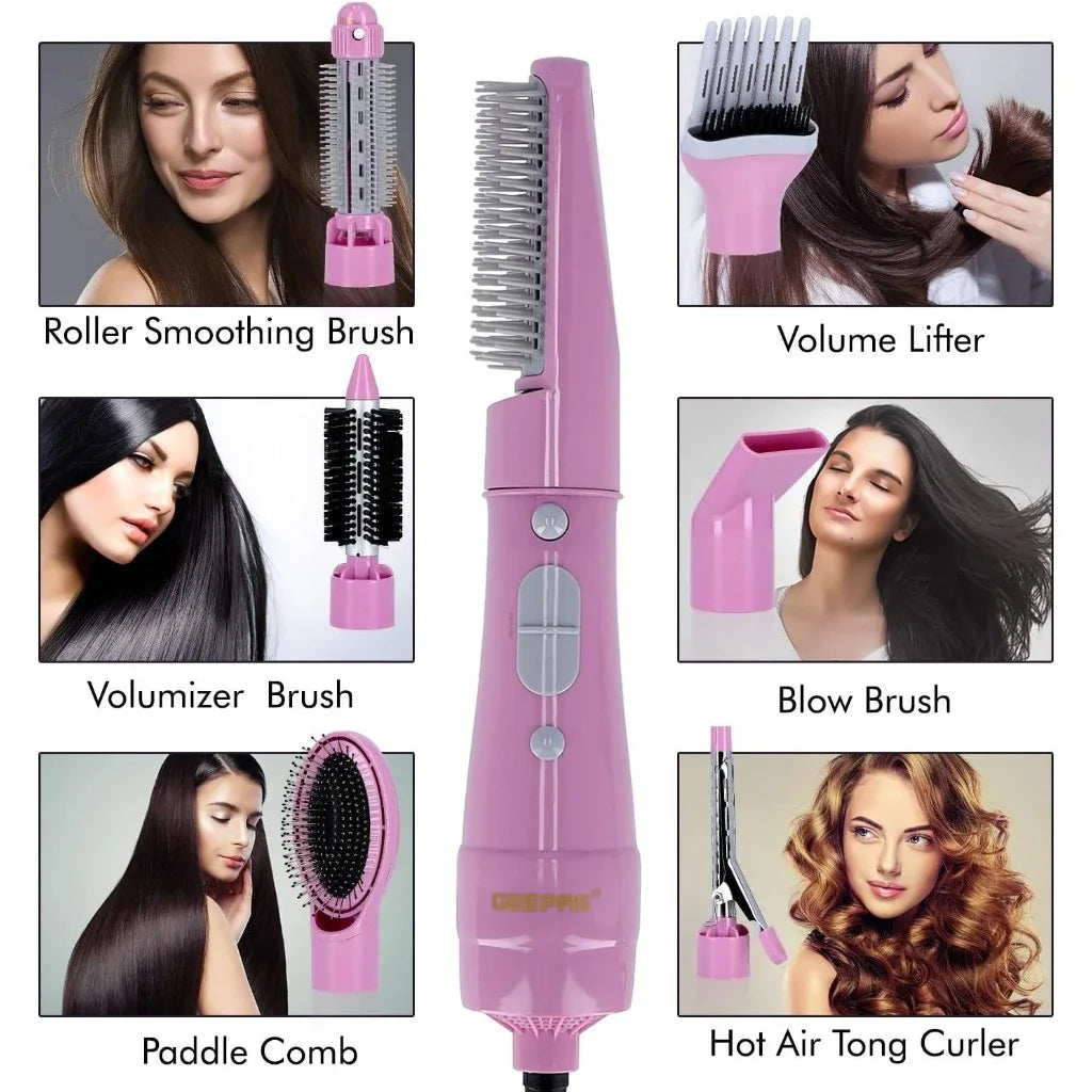 Geepas 8-in-1 Hot Air Hair Styler – 750W, 2 Speed Settings, Overheat Protection, Cool Function, 360° Swivel Cord – Hair Dryer, Curler, Volumizer, Straightener – Salon-Quality Styling at Home - GH731 - Damoo