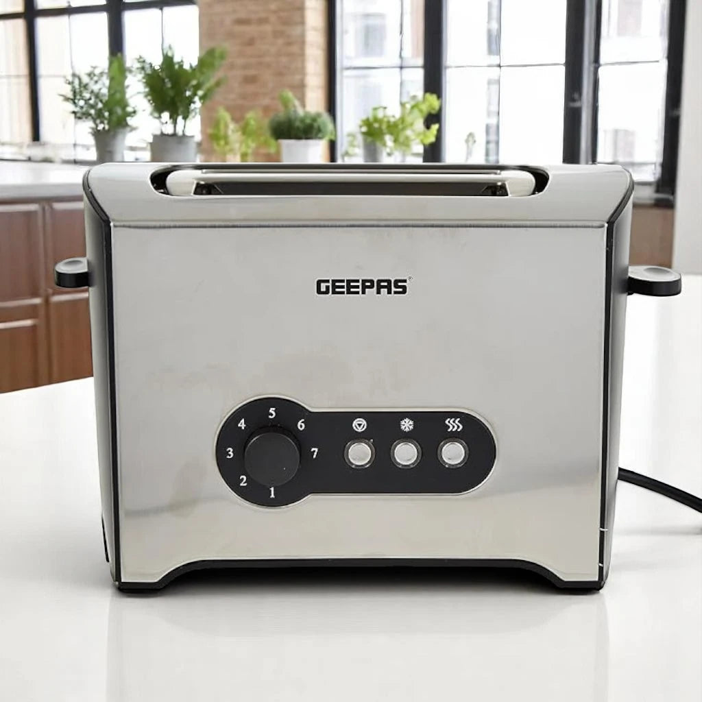 Geepas 900W 2-Slice Stainless Steel Toaster with Defrost, Reheat & Cancel Functions, High Lift & Lock Lever, Wide Slots & Removable Crumb Tray – Cool Touch Design - GBT6152 - Damoo