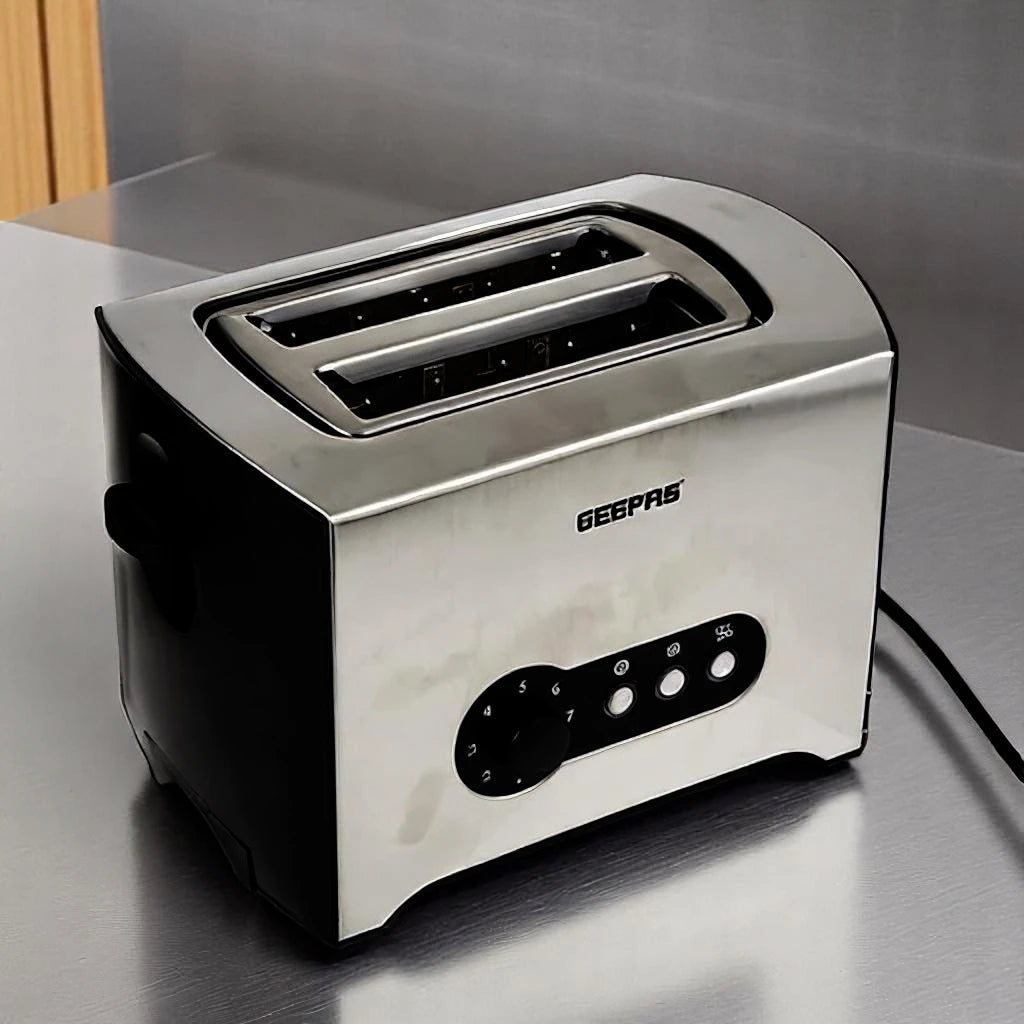 Geepas 900W 2-Slice Stainless Steel Toaster with Defrost, Reheat & Cancel Functions, High Lift & Lock Lever, Wide Slots & Removable Crumb Tray – Cool Touch Design - GBT6152 - Damoo