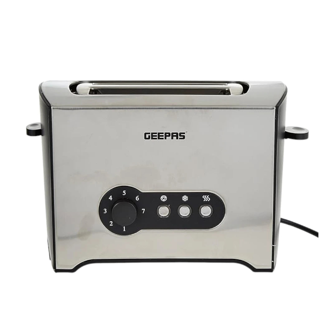 Geepas 900W 2-Slice Stainless Steel Toaster with Defrost, Reheat & Cancel Functions, High Lift & Lock Lever, Wide Slots & Removable Crumb Tray – Cool Touch Design - GBT6152 - Damoo