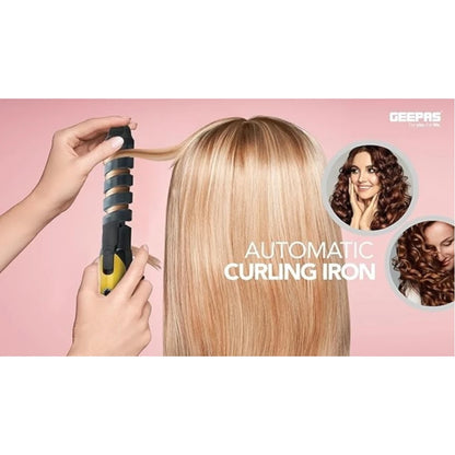 Geepas Automatic Hair Curler – 25W Ceramic Curling Iron with Spiral Groove, Auto Shut-Off, 3 Timer Settings & Dual Heat Modes – Smooth, Frizz-Free Curls- GH8656 - Damoo