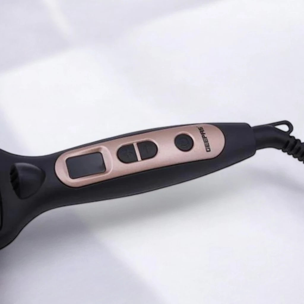 Geepas Ceramic Hair Straightening Brush – 45W, Digital Temperature Control (80-230°C), LED Display, Anti-Scald, 60-Min Auto Shut-Off, 360° Swivel Cord, Fast Heating, Travel-Friendly – Black - GHBS86037 - Damoo