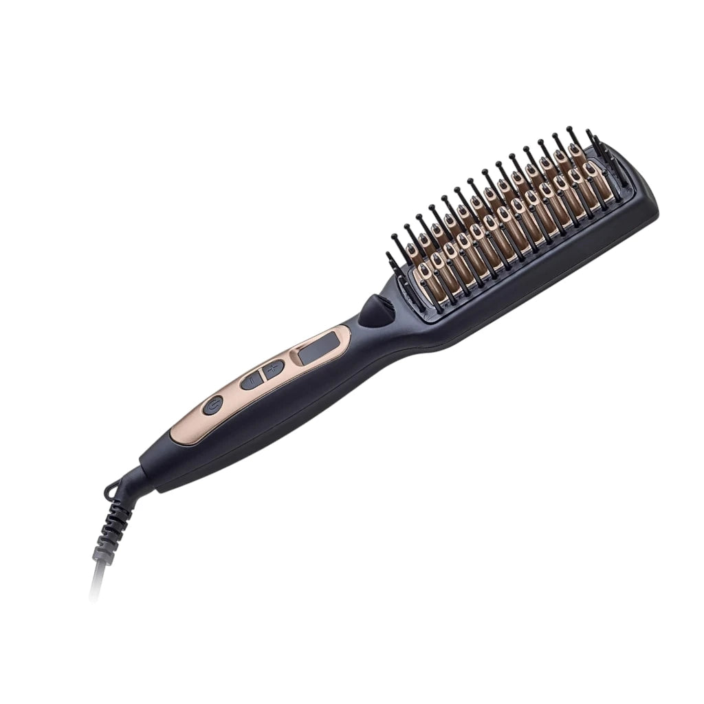 Geepas Ceramic Hair Straightening Brush – 45W, Digital Temperature Control (80-230°C), LED Display, Anti-Scald, 60-Min Auto Shut-Off, 360° Swivel Cord, Fast Heating, Travel-Friendly – Black - GHBS86037 - Damoo