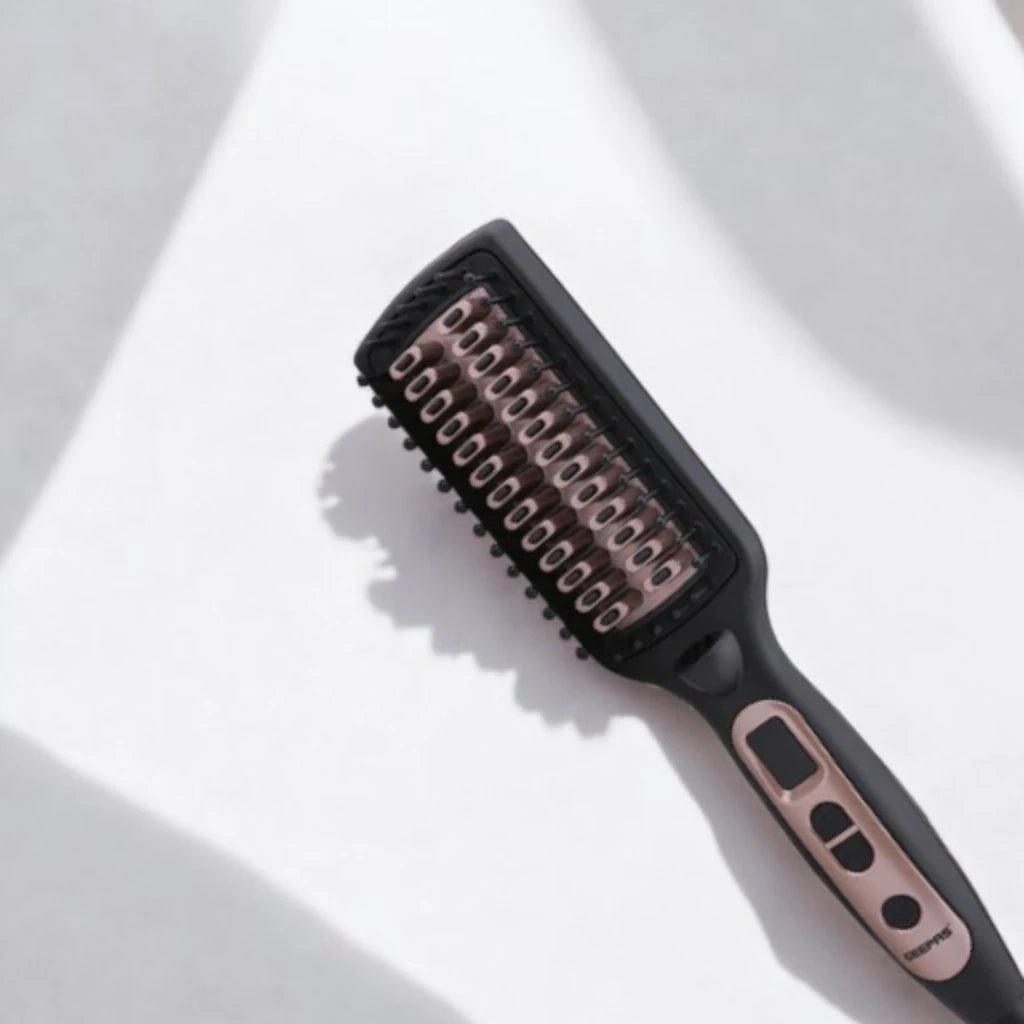 Geepas Ceramic Hair Straightening Brush – 45W, Digital Temperature Control (80-230°C), LED Display, Anti-Scald, 60-Min Auto Shut-Off, 360° Swivel Cord, Fast Heating, Travel-Friendly – Black - GHBS86037 - Damoo