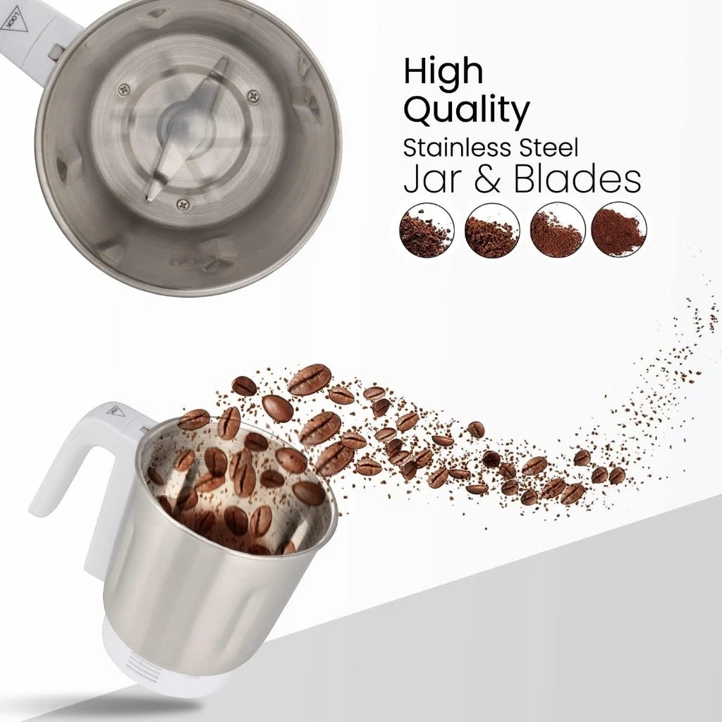 Geepas Coffee Grinder 450W Electric Mill - Large 300ml Capacity - Stainless Steel Blades for Coffee Beans, Spices & Nuts - Detachable Bowl - Transparent Lid - GCG6105 - Damoo