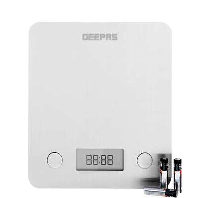 Geepas Digital Kitchen Scale – White, Stainless Steel Top, LCD Display, Tare Function, Multi-Unit Conversion (g, ml, lb:oz, fl.oz), Compact Food Scale for Cooking & Baking - GKS46507UK - Damoo