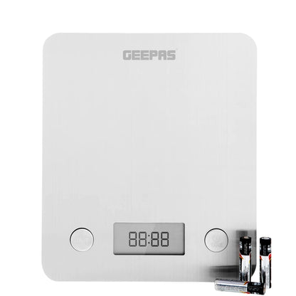 Geepas Digital Kitchen Scale – White, Stainless Steel Top, LCD Display, Tare Function, Multi-Unit Conversion (g, ml, lb:oz, fl.oz), Compact Food Scale for Cooking & Baking - GKS46507UK - Damoo