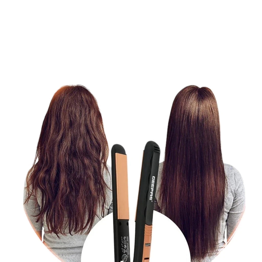 Geepas Easy Pro-Slim Hair Straightener – 15-Second Heat Up, Max 230°C, Ceramic Coated Plates, Adjustable Temperature, Lockable Handle, 360° Swivel Cord, LED Indicator, 35W, Gold & Black – GH8723 - Damoo