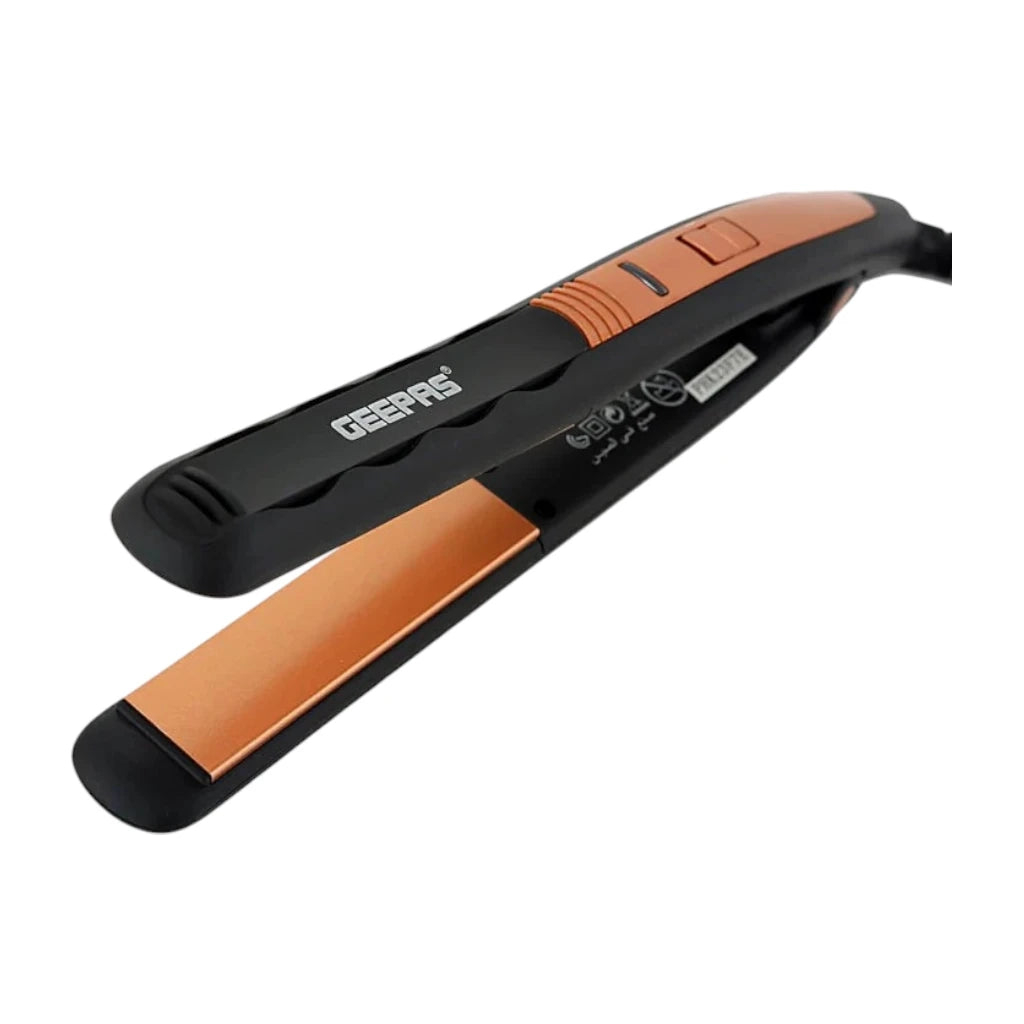 Geepas Easy Pro-Slim Hair Straightener – 15-Second Heat Up, Max 230°C, Ceramic Coated Plates, Adjustable Temperature, Lockable Handle, 360° Swivel Cord, LED Indicator, 35W, Gold & Black – GH8723 - Damoo
