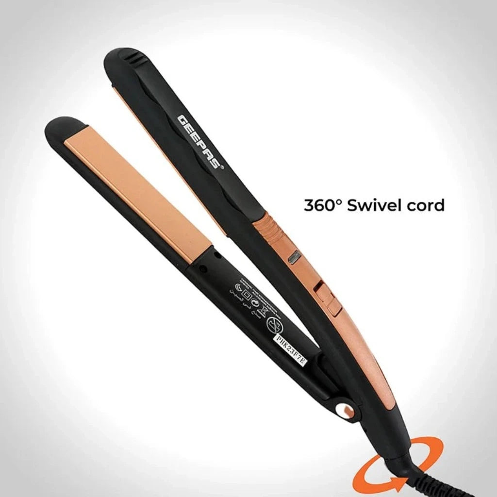 Geepas Easy Pro-Slim Hair Straightener – 15-Second Heat Up, Max 230°C, Ceramic Coated Plates, Adjustable Temperature, Lockable Handle, 360° Swivel Cord, LED Indicator, 35W, Gold & Black – GH8723 - Damoo