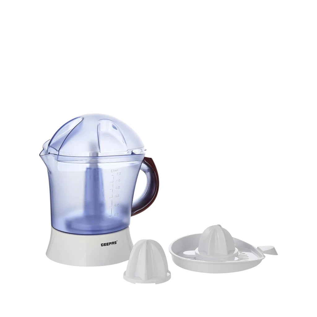Geepas Electric Citrus Juicer – 1.2L Capacity, Dual Press Cones, Bi-Directional Rotation, 25W Motor – Quick & Easy Juicing for Oranges, Lemons, and More – White - GCJ5384 - Damoo