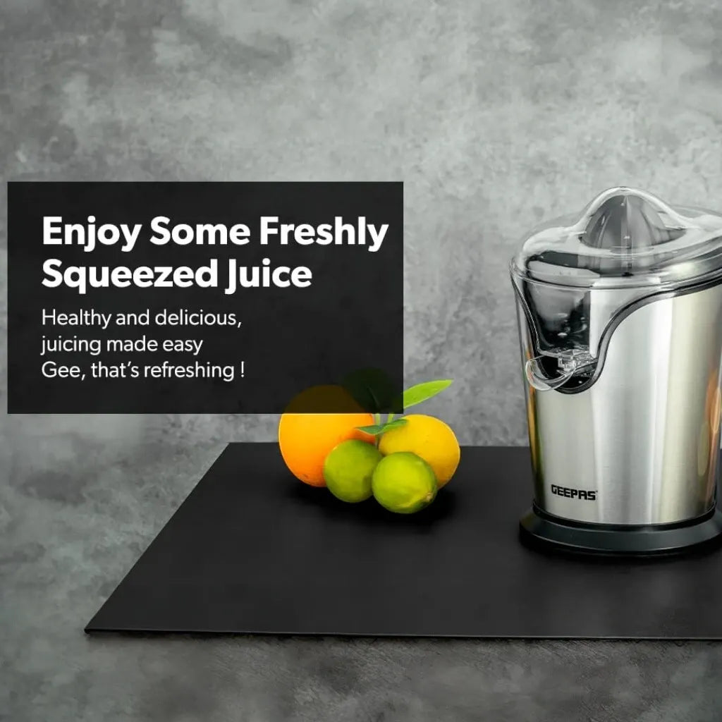 Geepas Electric Citrus Juicer – Stainless Steel Orange & Lemon Juicer with Anti-Drip Spout, Dishwasher-Safe Parts, Quiet Motor, 100W , Compact Design for Freshly Squeezed Fruit Juice – GCJ46013UK – Silver - Damoo