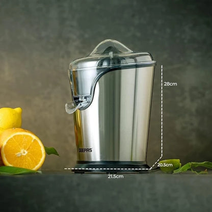 Geepas Electric Citrus Juicer – Stainless Steel Orange & Lemon Juicer with Anti-Drip Spout, Dishwasher-Safe Parts, Quiet Motor, 100W , Compact Design for Freshly Squeezed Fruit Juice – GCJ46013UK – Silver - Damoo