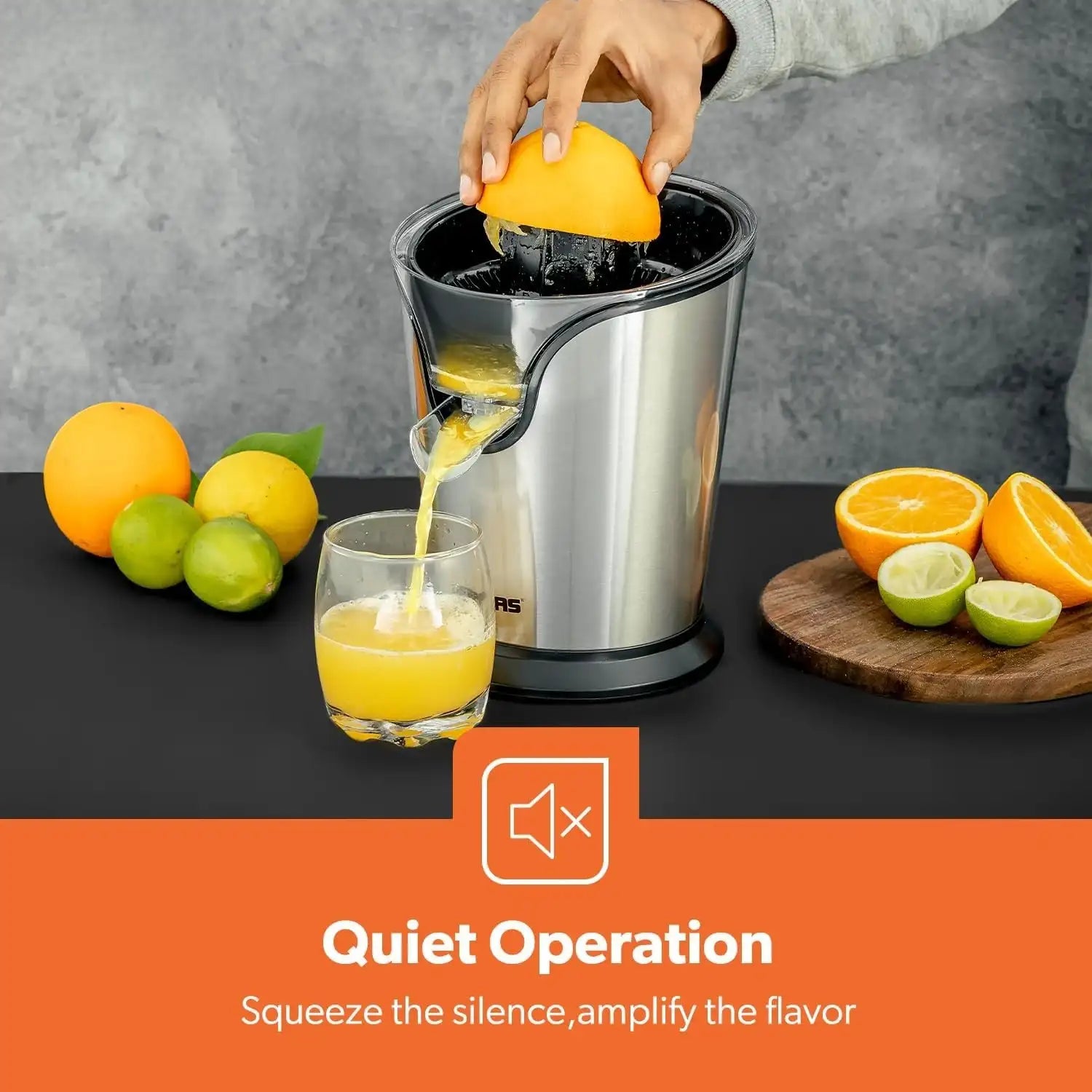 Geepas Electric Citrus Juicer – Stainless Steel Orange & Lemon Juicer with Anti-Drip Spout, Dishwasher-Safe Parts, Quiet Motor, 100W , Compact Design for Freshly Squeezed Fruit Juice – GCJ46013UK – Silver - Damoo