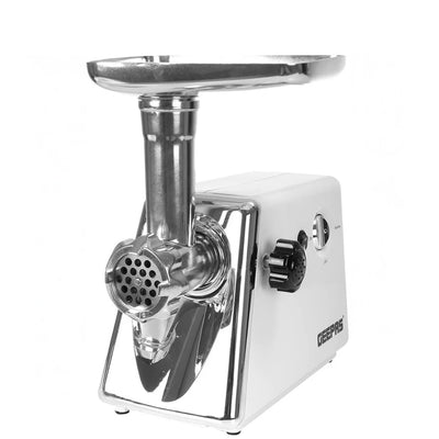 Geepas Electric Meat Grinder – 1KG/Min Capacity, Reverse Function, Stainless Steel Blades, Sausage Attachment & Food Pusher – Durable Meat Mincer – White - GMG746 - Damoo