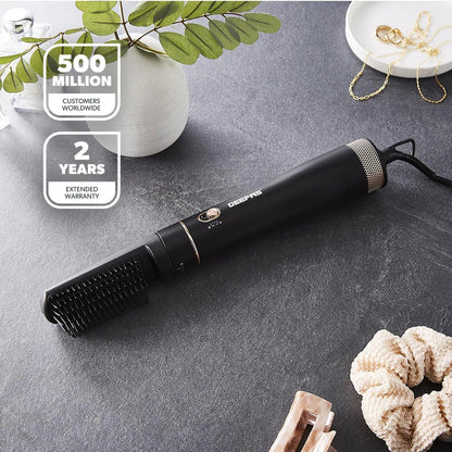 Geepas GH86064 Ceramic Hair Styler for Men & Women – 1100W Hot Air Brush with Cool Shot, 2 Heat Settings, Overheat Protection, Built-In Comb & J Attachment – Black - Damoo