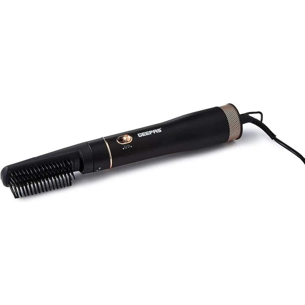 Geepas GH86064 Ceramic Hair Styler for Men & Women – 1100W Hot Air Brush with Cool Shot, 2 Heat Settings, Overheat Protection, Built-In Comb & J Attachment – Black - Damoo