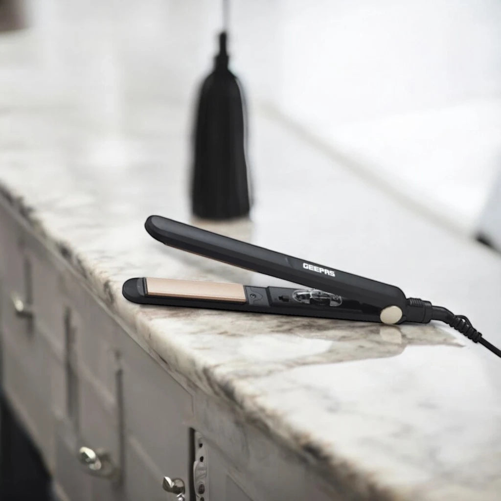 Geepas Hair Straightener – Easy-Style with Lockable Handle, Adjustable Temperature Up to 230°C, PTC Heater, 360° Swivel Cord – GHS86015 - Damoo