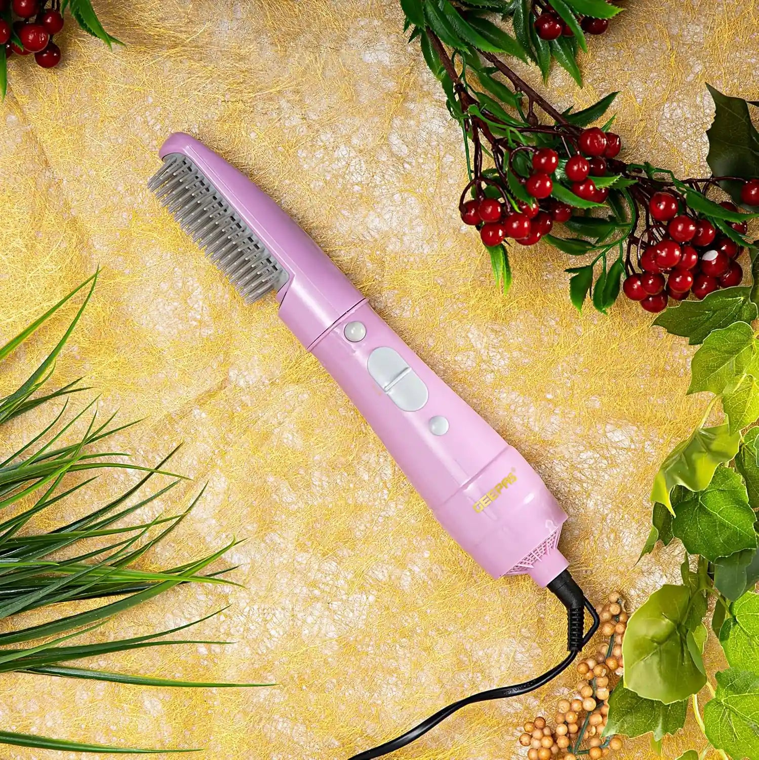 Geepas Hair Styler with Blow Brush GH713, 2 Speed Settings, Overheat Protection, Cool Function, 750W, 360° Swivel Cord – Pink - Damoo
