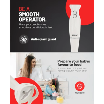 Geepas Hand Blender 200W with 2-Speed Control, Stainless Steel Blade & Detachable Stick | Low Noise Motor | Ideal for Smoothies, Baby Food & Milkshakes – GHB6143 - Damoo