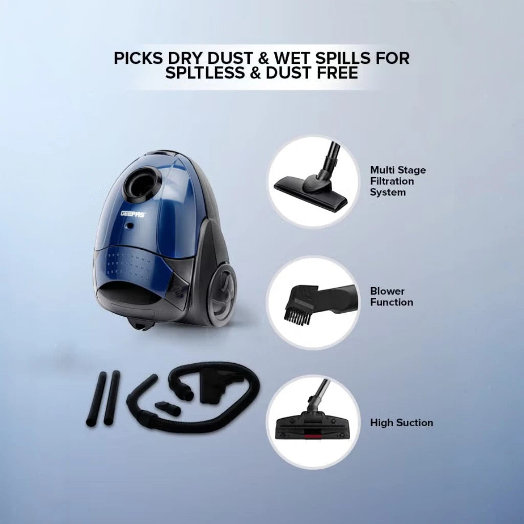 Geepas Handheld & Stick Vacuum Cleaner | 1.5L Capacity, Cyclonic Filtration,  1400W , Dust Full Indicator, Low Noise | Lightweight & Compact, Corded Electric for All Floors - GVC2595 - Damoo