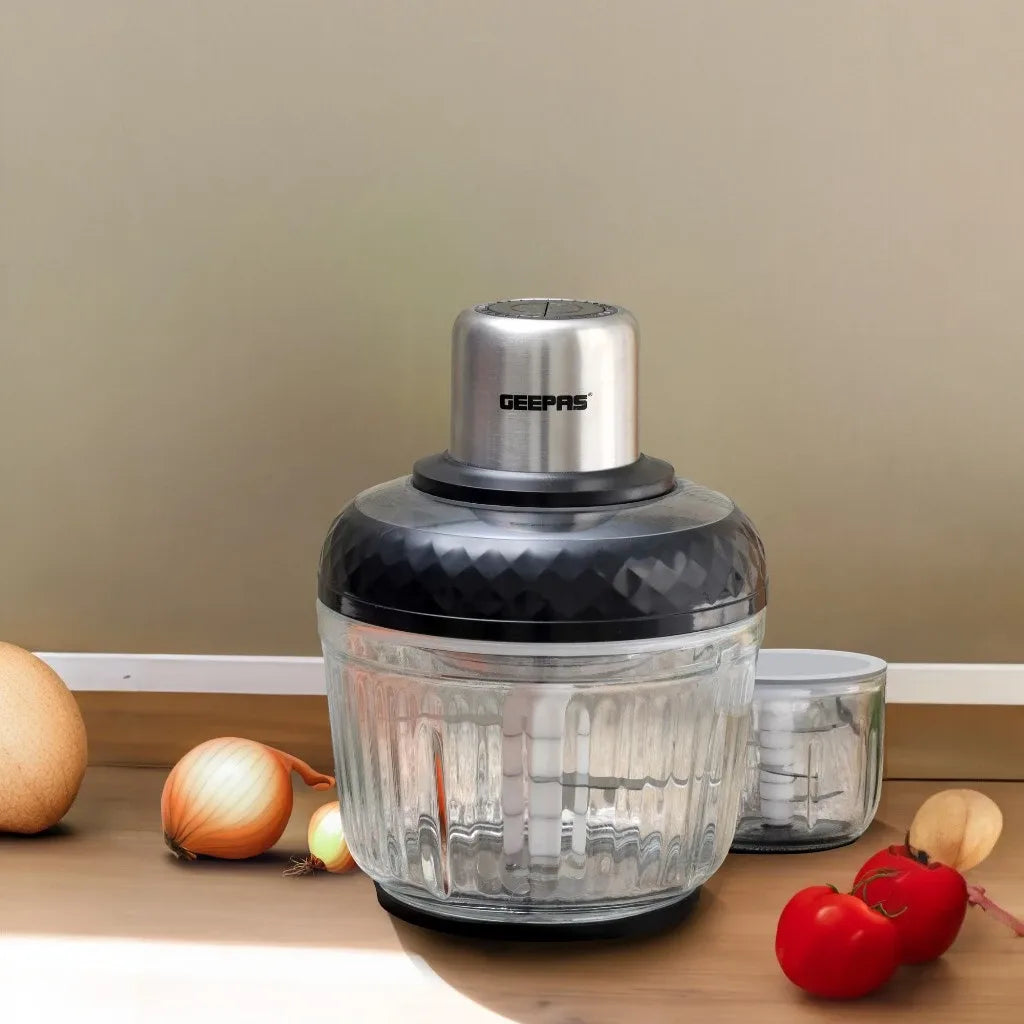 Geepas Multi Chopper 1 Machine – 2.5L 500W Electric Food Chopper with Stainless Steel Housing, Cutter Gear & Mincing Function | Heavy-Duty Vegetable, Fruit & Meat Grinder – Black & Silver (GMC42030) - Damoo
