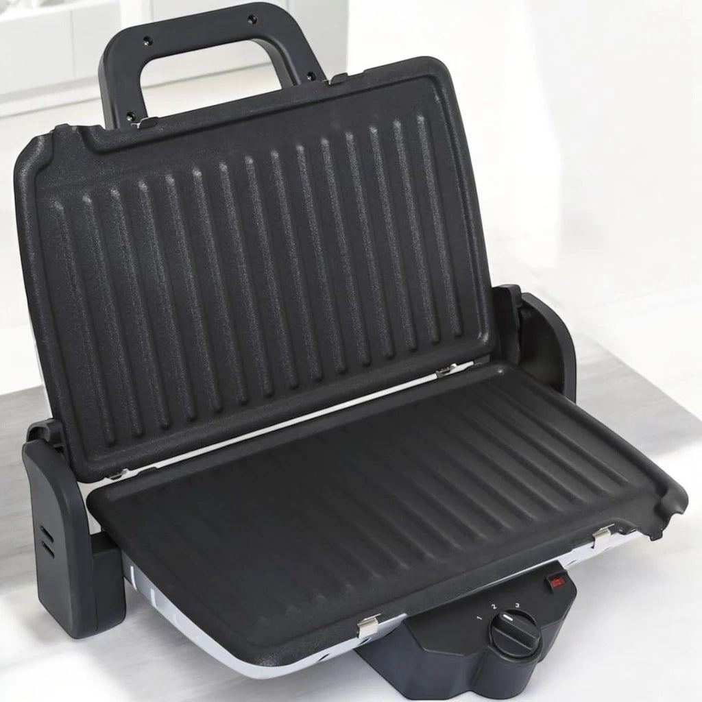 Geepas Multifunction Grill Maker – 1600W Non-Stick Sandwich & BBQ Grill with Adjustable Thermostat, Detachable Plates, Overheat Protection & Vertical Storage – Silver - GGM5458 - Damoo