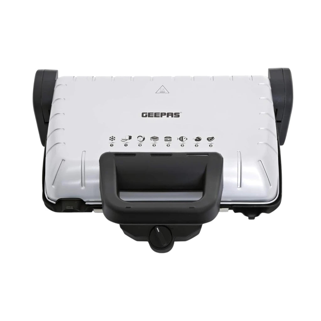 Geepas Multifunction Grill Maker – 1600W Non-Stick Sandwich & BBQ Grill with Adjustable Thermostat, Detachable Plates, Overheat Protection & Vertical Storage – Silver - GGM5458 - Damoo