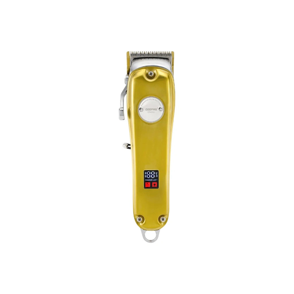 Geepas Professional Digital Hair Clipper – LCD Display, Cordless, 4 Adjustable Blades & Combs, 2500mAh Rechargeable Battery, Gold Finish - GTR57502 - Damoo