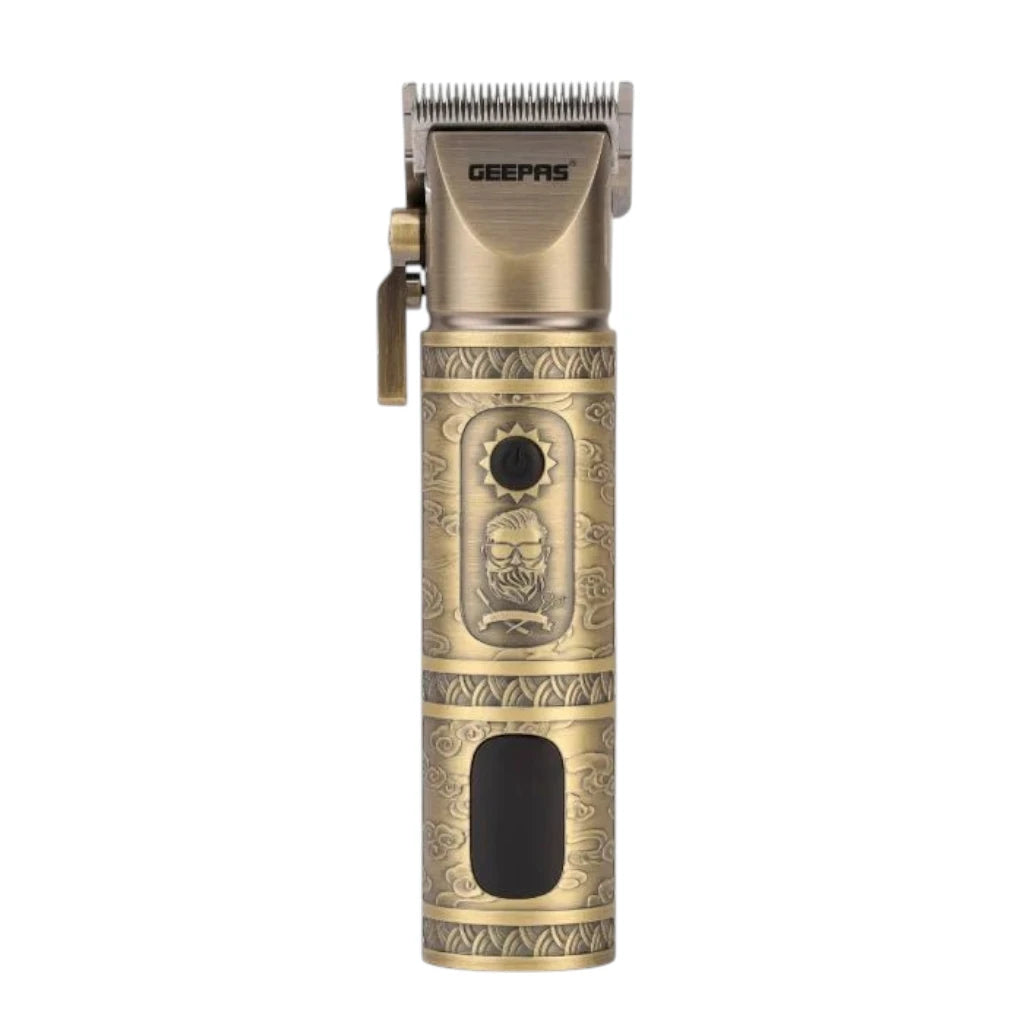 Geepas Professional Hair & Beard Clipper – Corded/Cordless, Fast Charging, 200 Minutes Runtime, 6 Guide Combs, LED Display, Gold Finish, 3.7V Motor - GTR56030 - Damoo