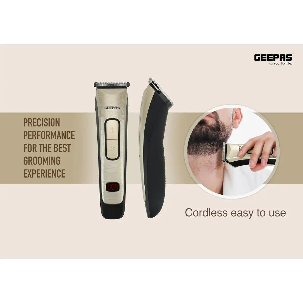 Geepas Rechargeable Cordless Hair & Beard Clipper – Precision Steel Blade, LED Display, Child Lock, 4 Comb Attachments, 50-Min Runtime, 1.5-Hour Fast Charge - GTR1383 - Damoo
