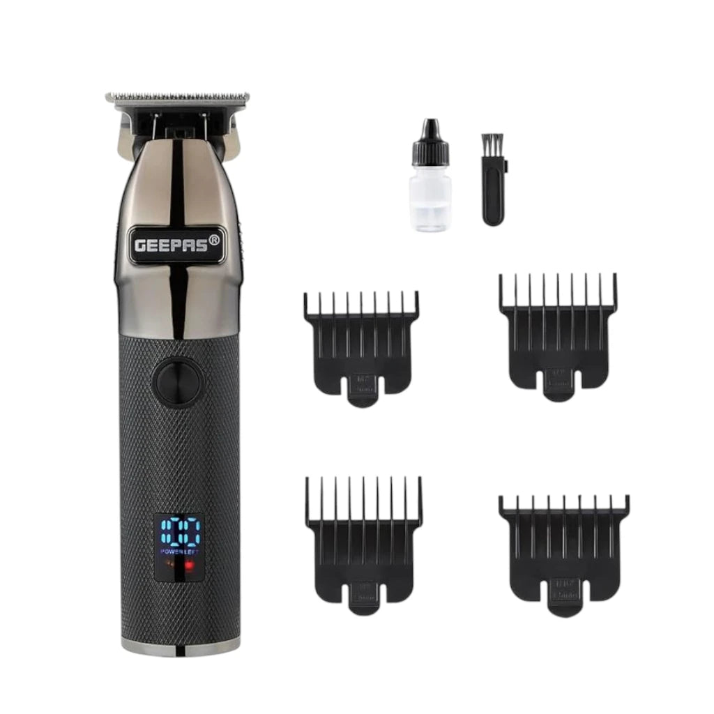 Geepas Rechargeable Hair Clipper for Men – Cordless Grooming Kit with LED Display, 2000mAh Lithium Battery, 120-Minute Runtime, USB Charging, Stainless Steel Blades & 4 Guide Combs - GTR56028 - Damoo