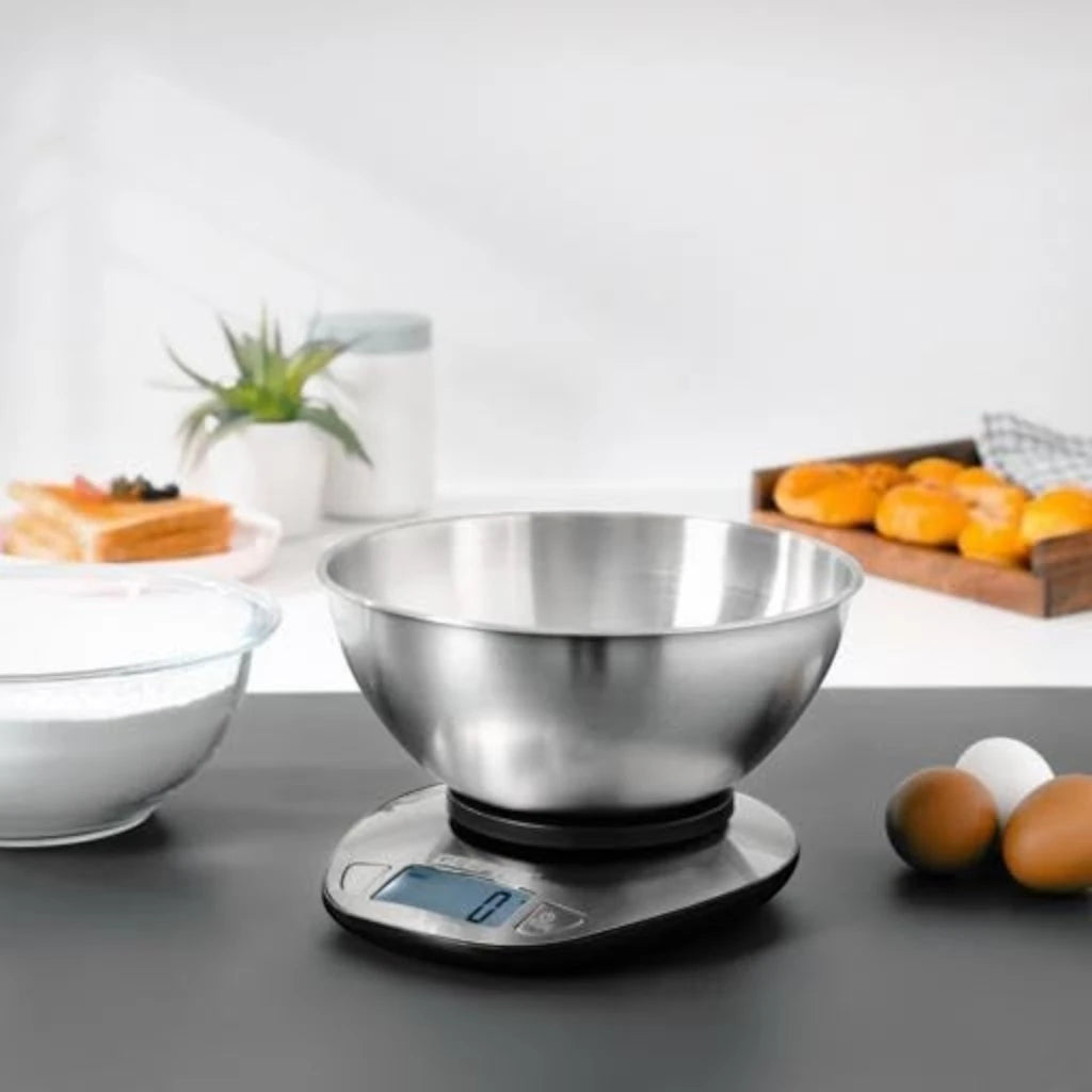 Geepas Stainless Steel Digital Kitchen Scale – 5kg Capacity, Overload Indicator, Low Battery Alert, Precision Weight Measurement for Cooking & Baking – Silver - GKS4203N - Damoo