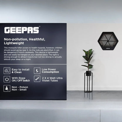 Geepas UV Mosquito & Insect Killer – 2x15W Tubes, Non-Toxic, Low Power Consumption, Rope On/Off Switch, Electric Fly Zapper for Indoor Use (White/Black, Alloy Steel) - GBK1151N - Damoo