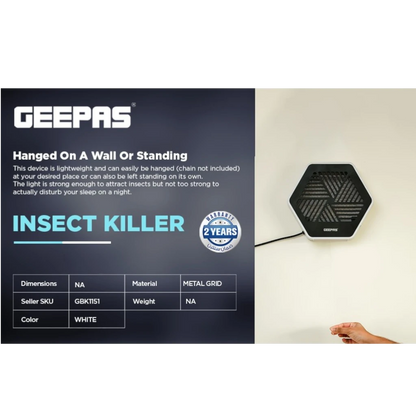 Geepas UV Mosquito & Insect Killer – 2x15W Tubes, Non-Toxic, Low Power Consumption, Rope On/Off Switch, Electric Fly Zapper for Indoor Use (White/Black, Alloy Steel) - GBK1151N - Damoo