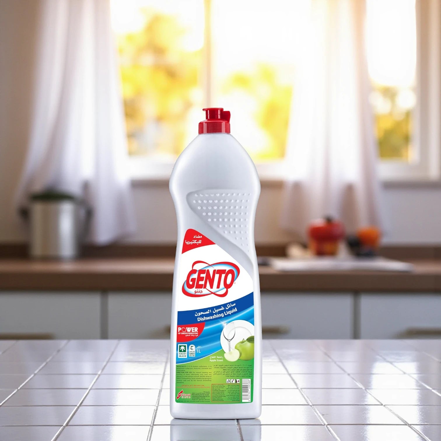 Gento Dishwashing Liquid Apple – Antibacterial, Tough on Grease – Fresh Apple Scent – Value Pack (2 x 1L Bottles) - Damoo
