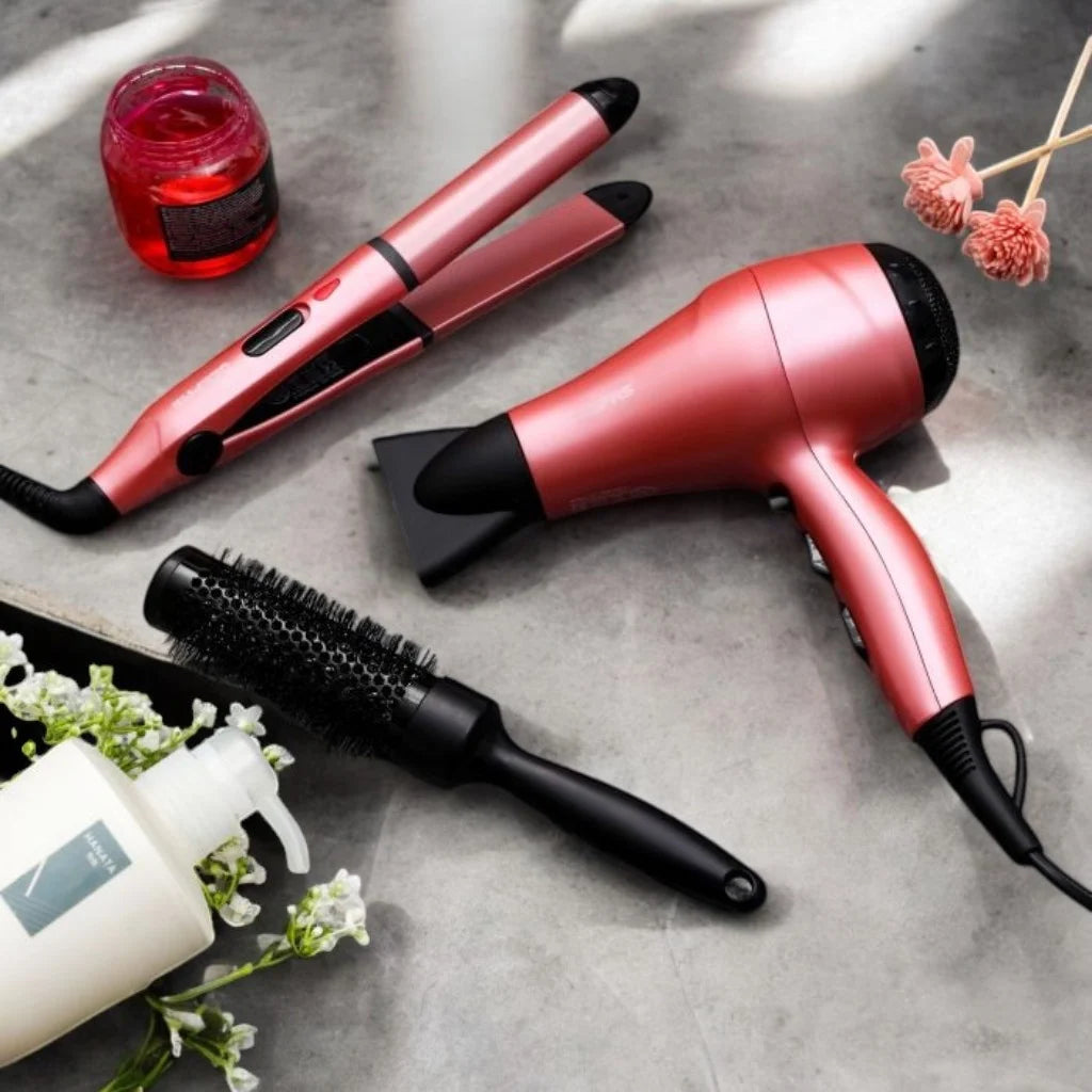 Geepas 4-in-1 Hair Styling Set – 2200W Portable Hair Dryer, Straightener & Curler with EVA Travel Bag, 2 Speed & 3 Heat Settings, Cool Shot Function – Compact Styling Kit for Home, Travel & Salon Use - GHF86054 - Damoo