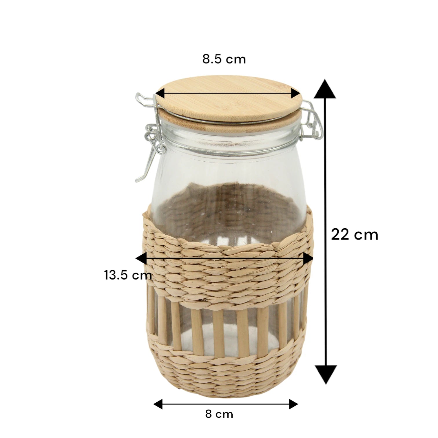 Glass Storage Jar with Bamboo Lid & Woven Rattan Sleeve – Rustic Airtight Kitchen Container for Spices, Nuts, or Decor - Damoo