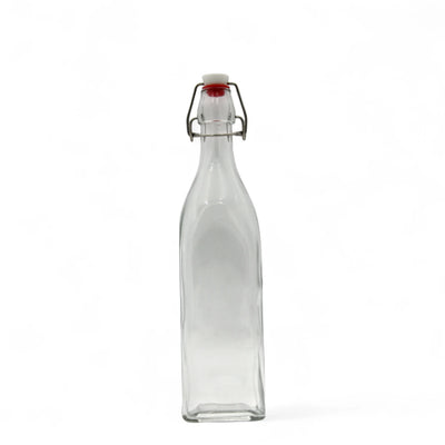 Glass Swing Top Bottle – Reusable Airtight Storage Bottle for Oil, Vinegar, Water, Juices & Beverages – Leak-Proof Flip Cap – Elegant Square Design for Home & Kitchen - Damoo