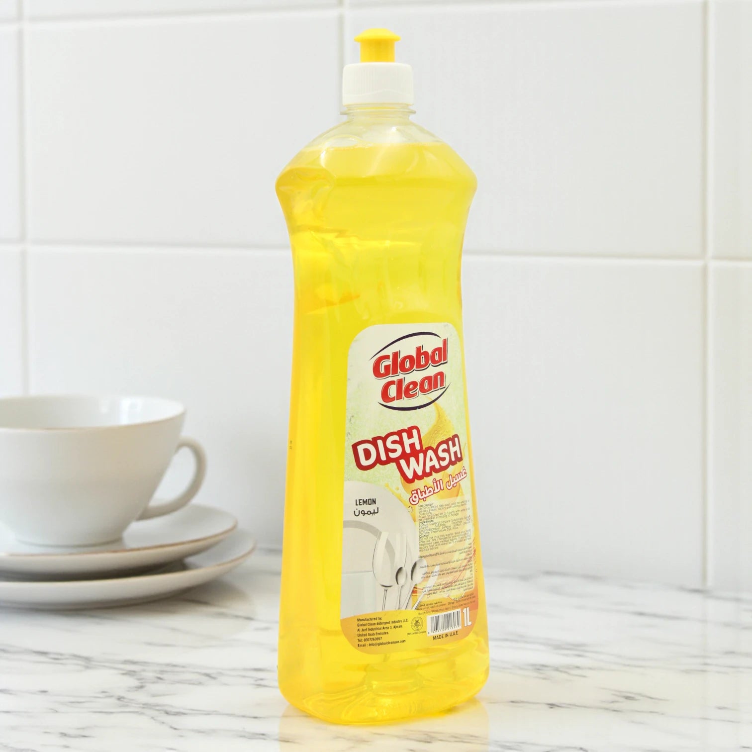 Global Clean Lemon Dishwashing Liquid – 1L Powerful Grease Remover | Made in UAE | Fresh Citrus Scent & Sparkling Shine - Damoo