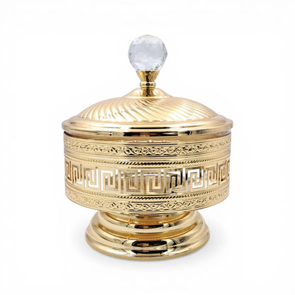 Decorative Metal Serving Bowl with Lid European Style Gold Finish Multi-Use Fruit Snack Storage Jar - Multi sizes - Damoo