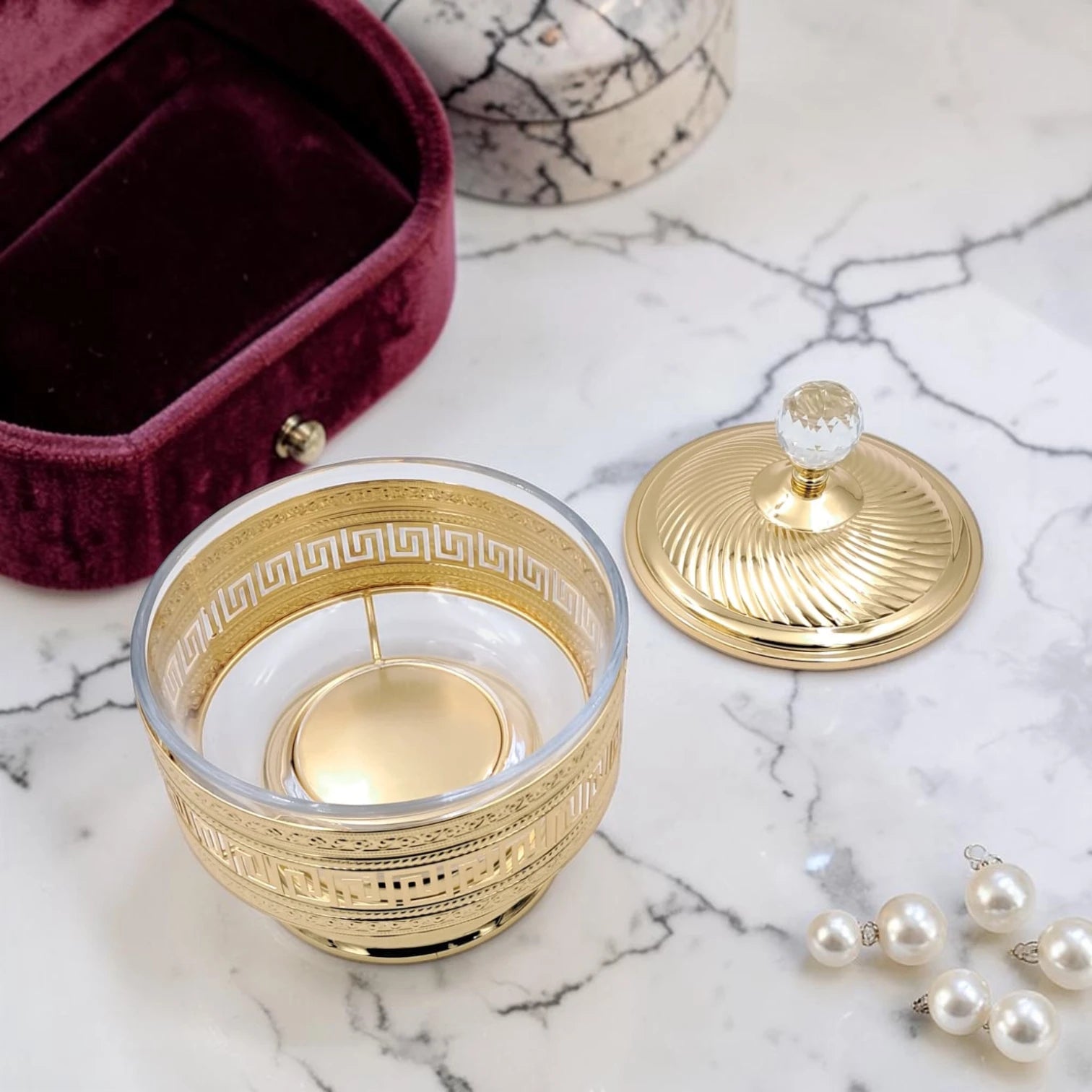 Decorative Metal Serving Bowl with Lid European Style Gold Finish Multi-Use Fruit Snack Storage Jar - Multi sizes - Damoo
