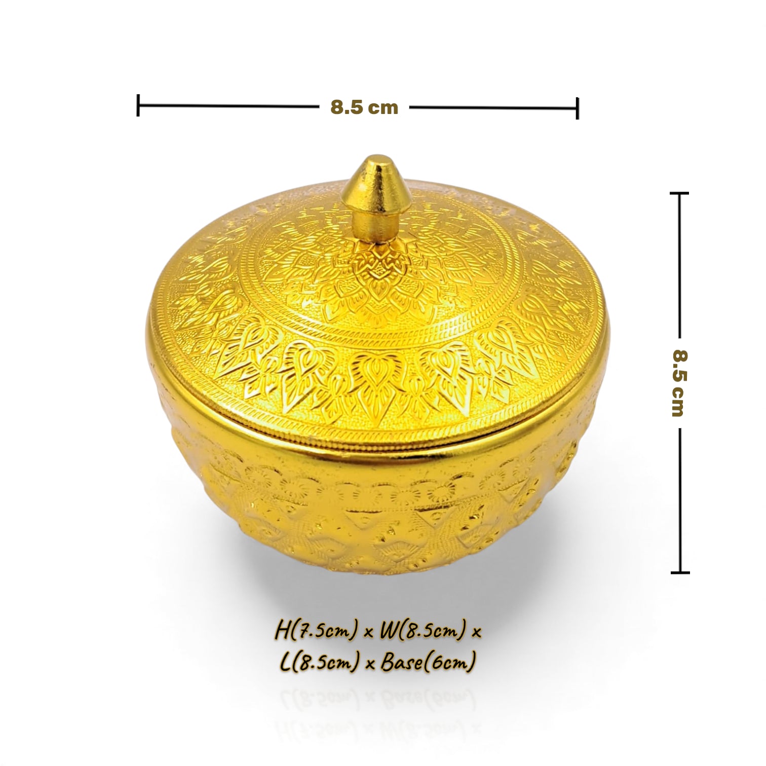 Thai Engraved Aluminum Sugar & Date Bowl with Lid | Silver & Gold | 8.5cm | Hospitality Dish for Sweets, Dates, Sugar & Arabic Coffee Service
