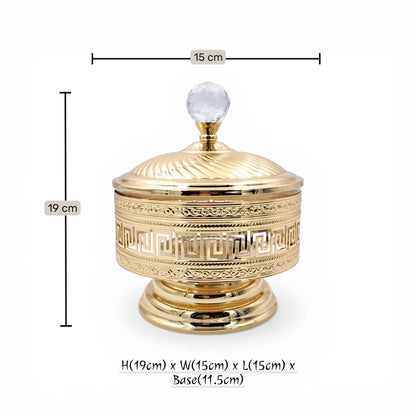 Decorative Metal Serving Bowl with Lid European Style Gold Finish Multi-Use Fruit Snack Storage Jar - Multi sizes - Damoo