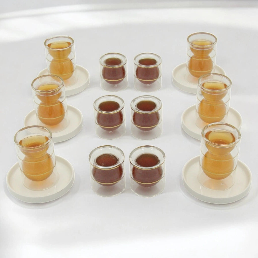 Golden Touch – 18 Pcs Double-Walled Tea Set with Elegant Hourglass Shape | Minimalist & Heat-Resistant Glass Design (Twin Bands) - Damoo