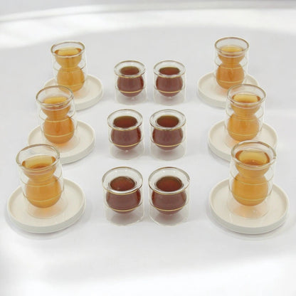 Golden Touch – 18 Pcs Double-Walled Tea Set with Elegant Hourglass Shape | Minimalist & Heat-Resistant Glass Design (Twin Bands) - Damoo